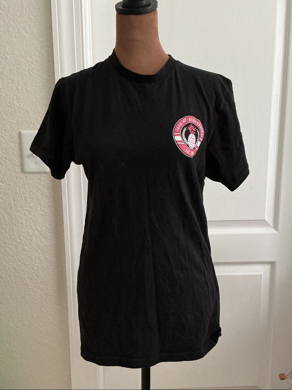 Love & Pineapples Black Tee with White Pineapple Emblem